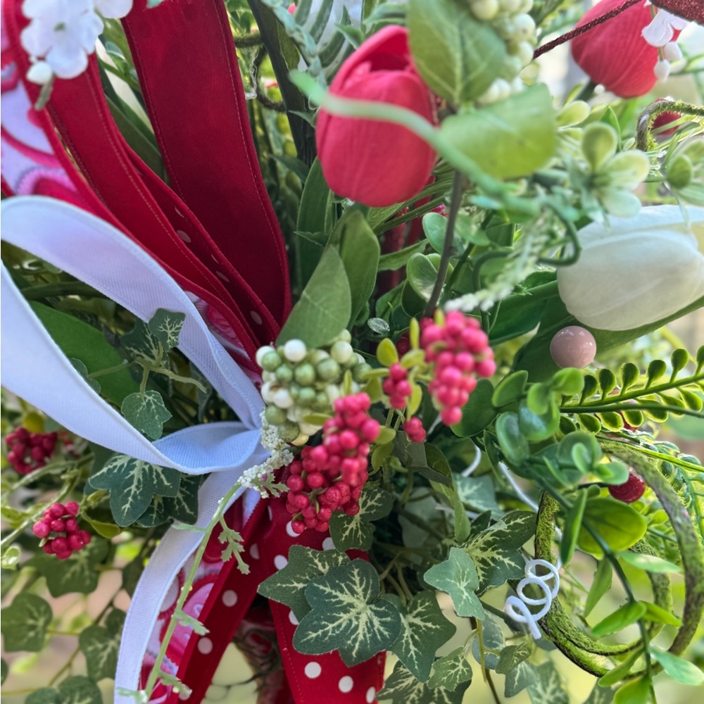Red and White Real Touch Tulip Floral Arrangement - Picture 8 of 10